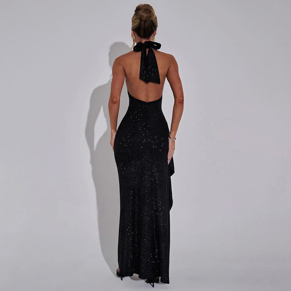Sexy Women Wear Autumn Sexy Sleeveless Halter Backless Slim Fit Slit Dress by Ragazza
