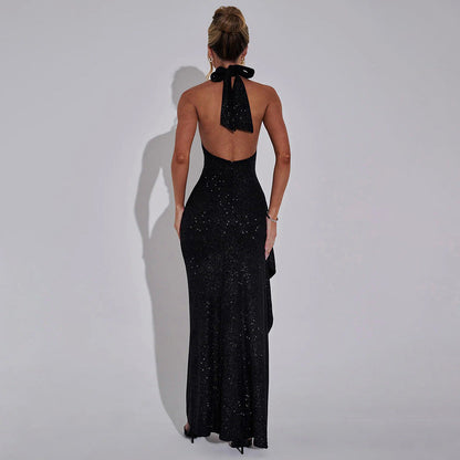 Sexy Women Wear Autumn Sexy Sleeveless Halter Backless Slim Fit Slit Dress by Ragazza