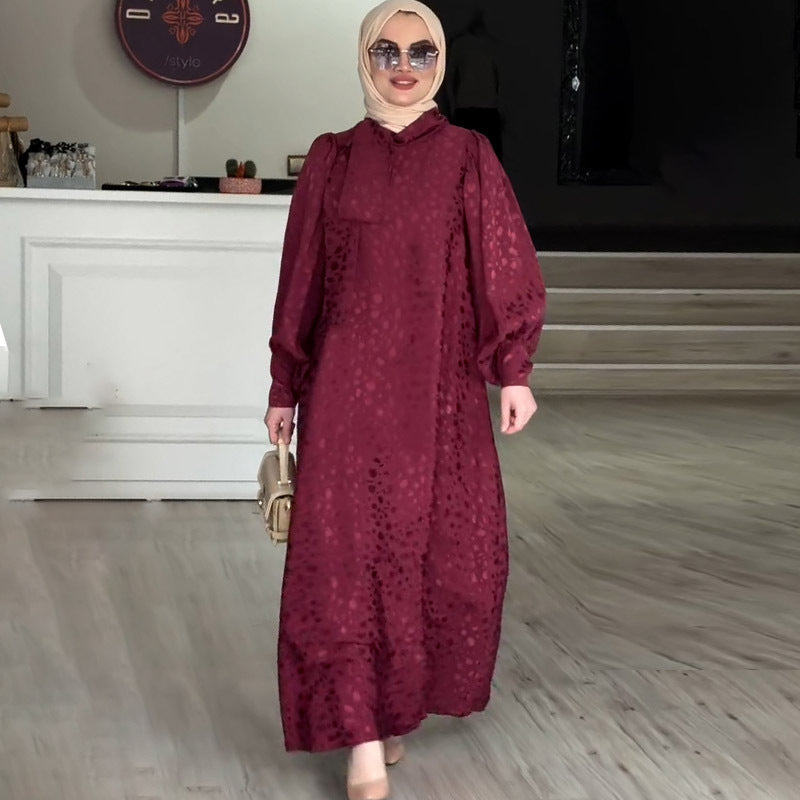 Summer Loose Bowknot Jacquard Plus Size Long Sleeve Dress by Ragazza