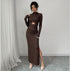 Autumn Winter Sexy Slit Slim Fitting Cropped Outfit Long Sleeve Mid Length Long Sleeve Dress by Ragazza