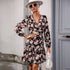 Autumn Sweet Retro Lantern Sleeve V neck Printed Ruffled Dress by Ragazza