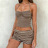 Striped Homewear Halter Chest Pleated Vest Waist Shorts Sports Casual Two Piece Sets by Ragazza