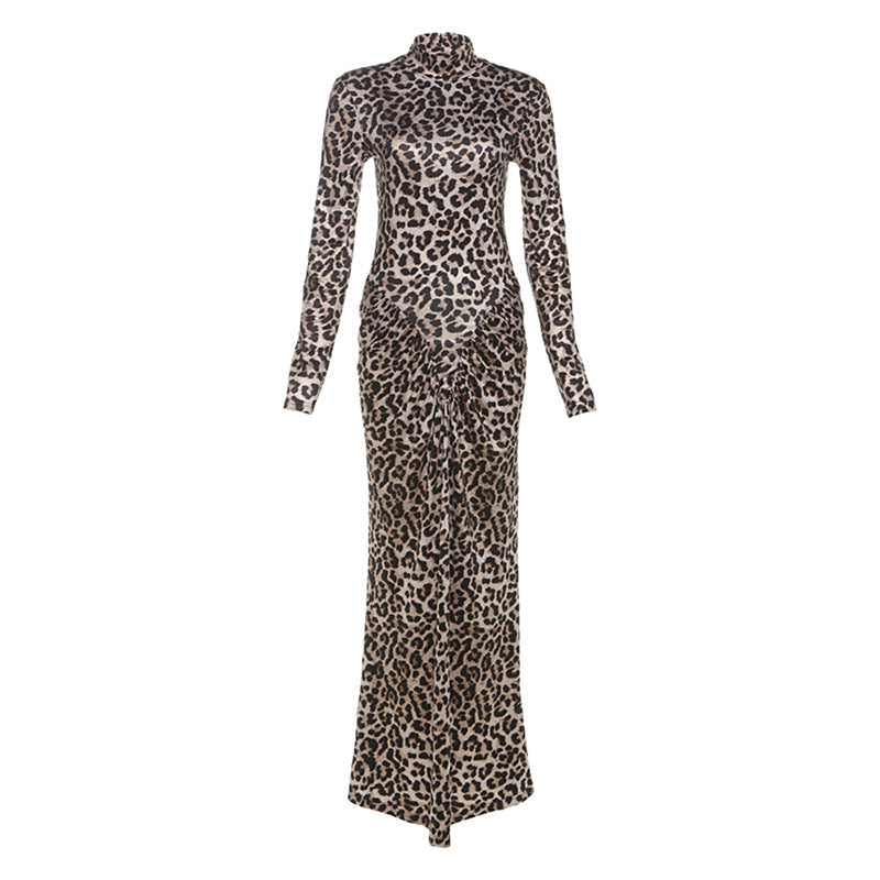 Autumn Slim round Neck Leopard Print Dress Long Sleeve Printed Dress Women Clothing by Ragazza