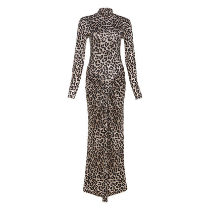 Autumn Slim round Neck Leopard Print Dress Long Sleeve Printed Dress Women Clothing by Ragazza