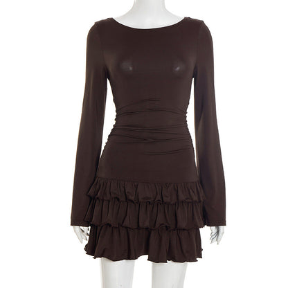 Women Clothing Summer Sexy Solid Color Slim Fit Long Sleeve Lace Dress by Ragazza
