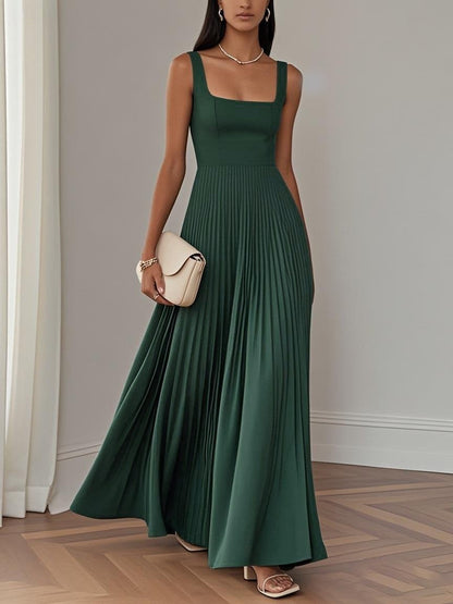 Women Clothing I Dress Elegant Pleated Maxi Dress Elegant Slim Sleeveless Dress  DestGlow
