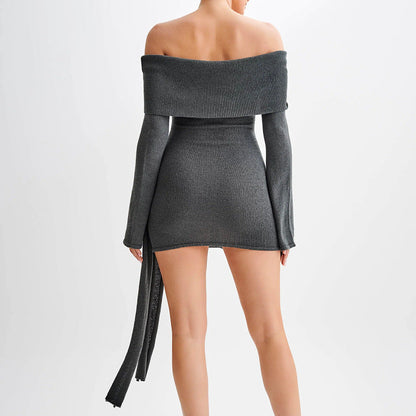 Woolen Women Clothing Sexy Strapless Long Sleeve Lace up Knitted Dress Short for Women by Ragazza