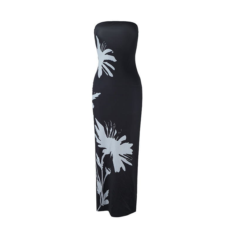 Women Clothing Summer Slim Fit Sexy Tube Top Printed Maxi Dress Straight Hair by Ragazza