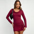 Adult Lady like Woman Design Burgundy Pile Collar Autumn Winter Long Sleeve Slim Fit Sheath Dress by Ragazza
