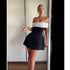 Spring Summer off Shoulder Black White Contrast Color Tight Waist a Swing Design Bow Dress by Ragazza