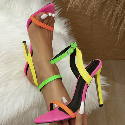 Super High Heel Color Block Pointed Peep Toe Sandals  DestGlow