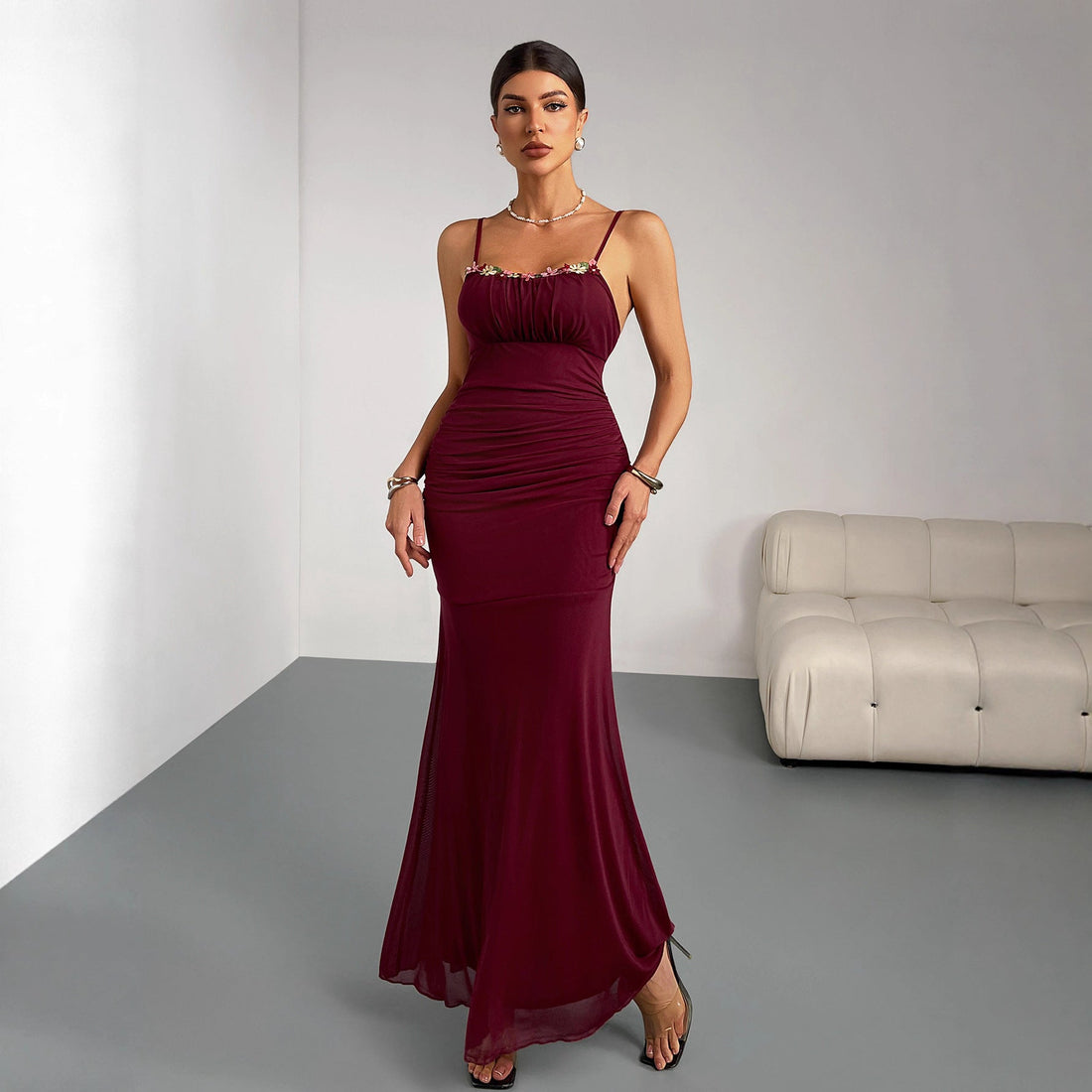 Slim Fit Fishtail Dress Women Sling Pleating Dress Slim Fit Sexy Party Party Wedding Bridesmaid by Ragazza
