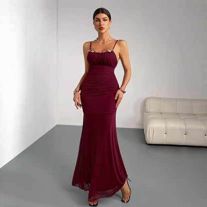 Slim Fit Fishtail Dress Women Sling Pleating Dress Slim Fit Sexy Party Party Wedding Bridesmaid by Ragazza