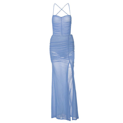 Spring Summer Popular Women Clothing Sling Solid Color Backless Slit Dress Delivery by Ragazza