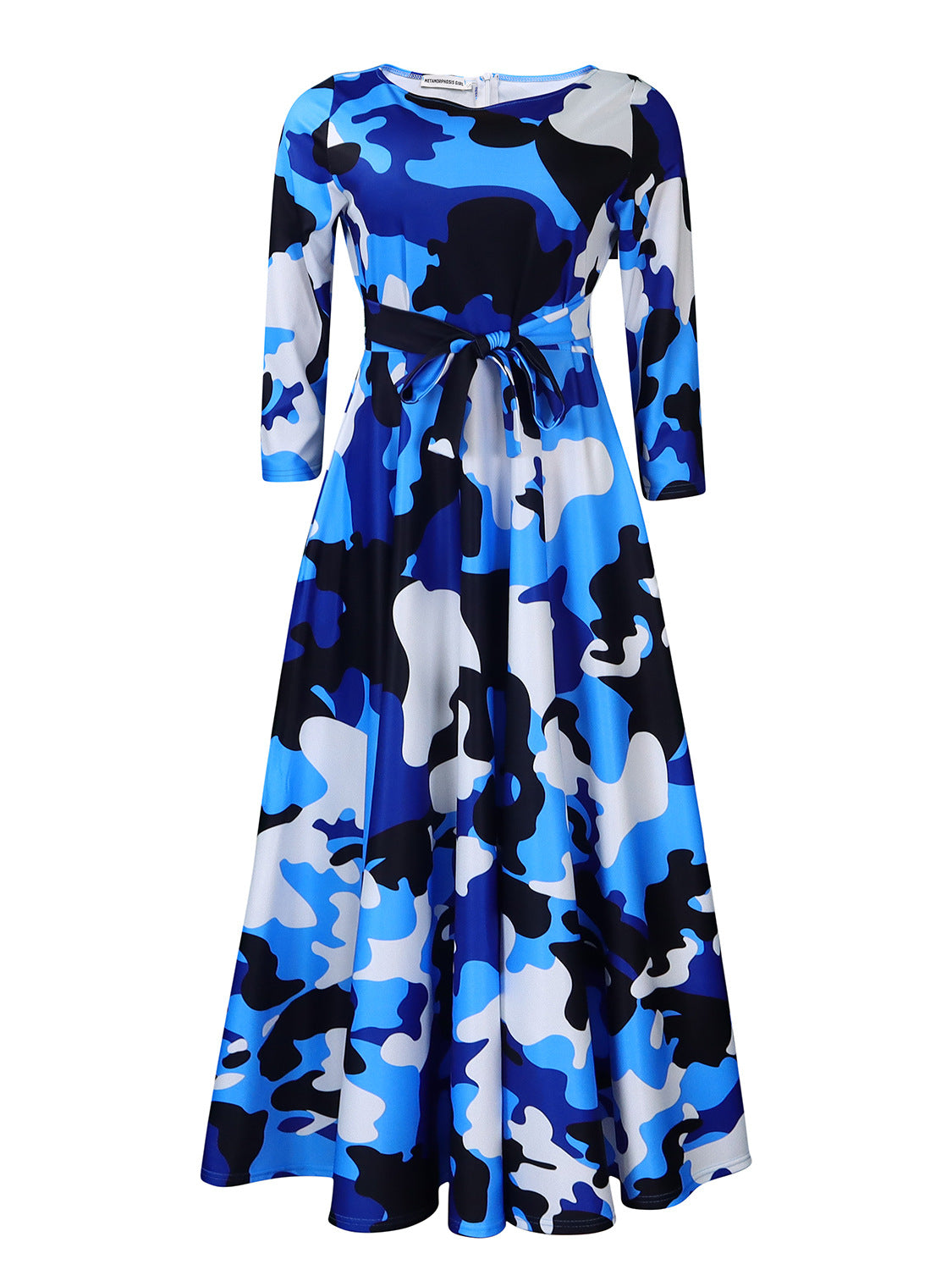 Women Clothing Spring Elegant Graceful Printed Lace up Large Dress by Ragazza