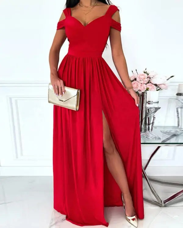Women Clothing Maxi Dress Printed V neck Elegance Sleeveless Sexy Slit Dress by Ragazza