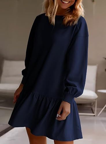 Women Clothing Crisscross Neckline Round Neck Long Sleeve Casual Sweatshirt Dress by Ragazza