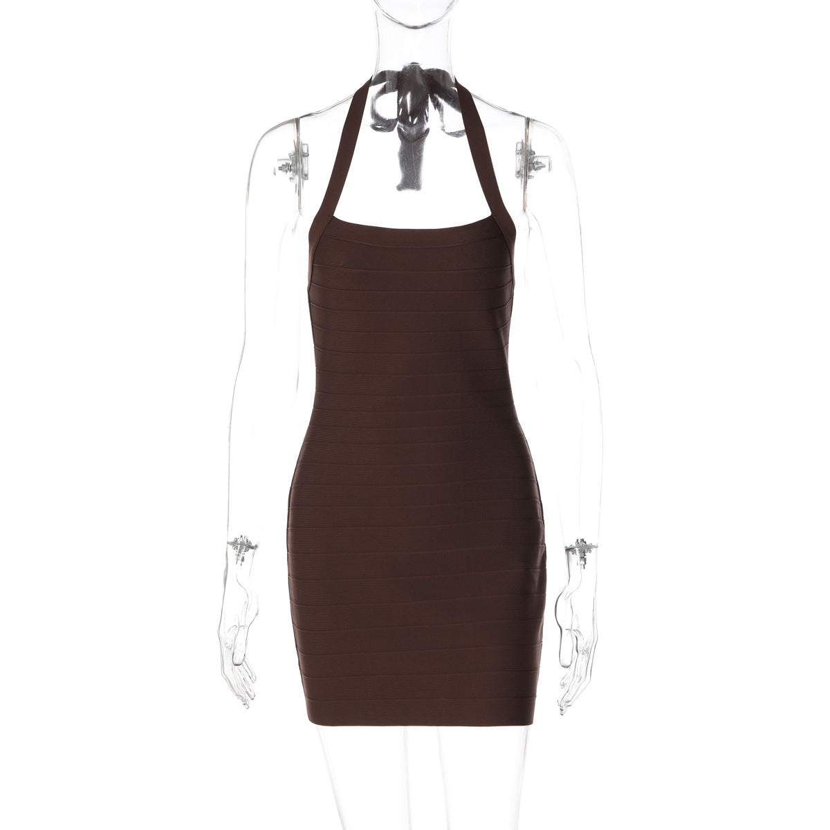 Women Sexy Backless Slim Fit Sheath Solid Color Halter Zipper Dress  DestGlow