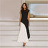 Cross Street round Neck Sleeveless Cinched Patchwork Black White Contrast Color High Waist Dress by Ragazza