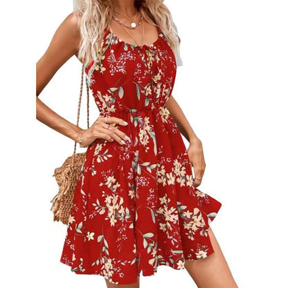 Summer Elegant Sleeveless Dress Pullover Print Elastic Waist Slip Dress Women by Ragazza