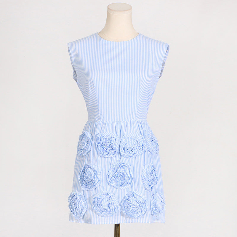French Elegant Summer High Sense Stitching Floral Backless Design Short Dress Women Summer by Ragazza