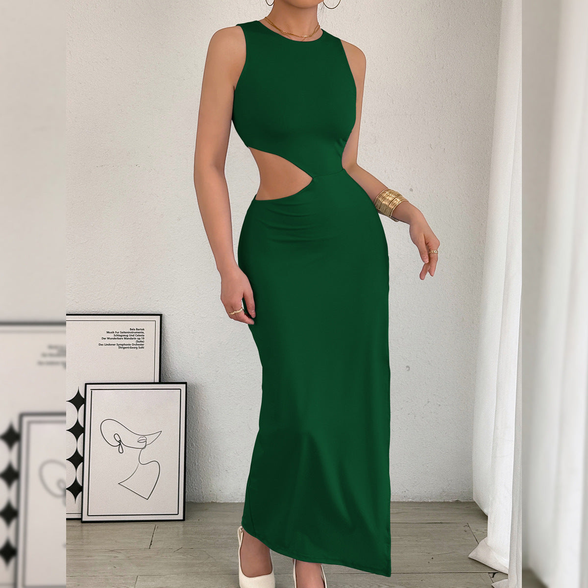 Arrival Maxi Dress Women Sleeveless Hollow Out Cutout Slit Maxi Dress by Ragazza