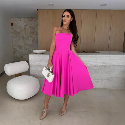 Women Clothing Women Clothing Summer Solid Color Wrapped Chest Midi Dress by Ragazza