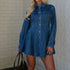 Women Clothing Casual Shirt Button Long Sleeve Denim Dress by Ragazza