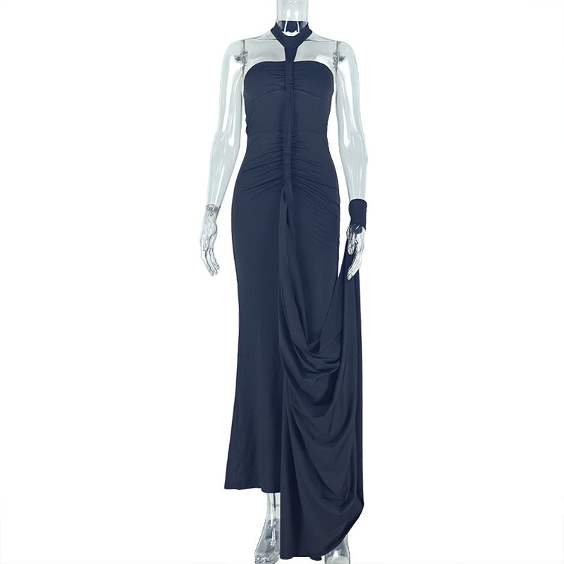 Solid Color Elegant Women Backless Lace up Tube Top Hip Pleated off Neck Dress Cocktail Dress by Ragazza