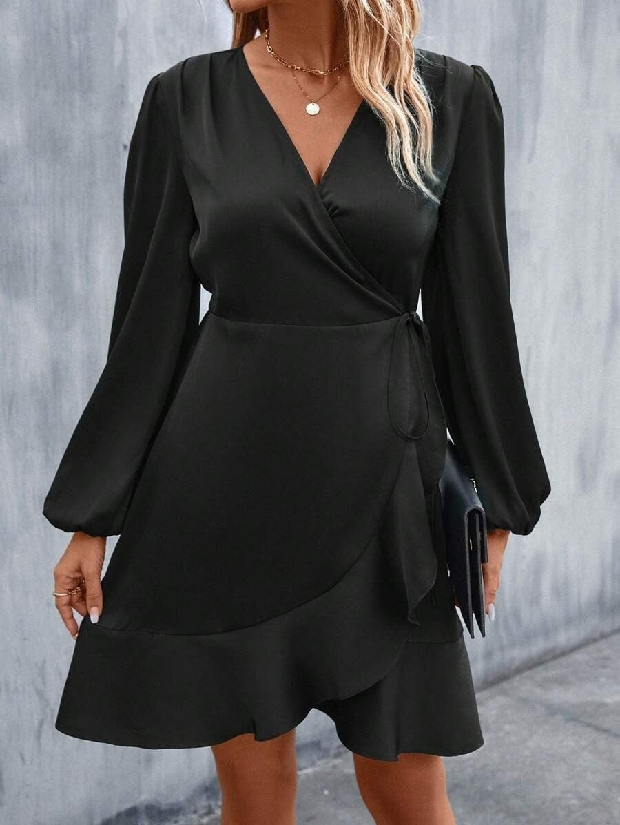 V neck Dress Satin Waist Tight Low Cut Casual Midi Dress Sweet Women Clothing by Ragazza