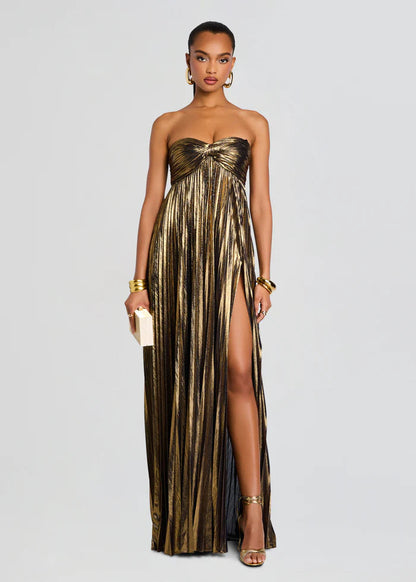 Summer Chest Wrapped Dress Stylish Texture Sexy Slit Women Evening Dresses by Ragazza