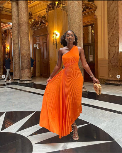 Popular Slim One Shoulder Cutout Pleated Dress by Ragazza