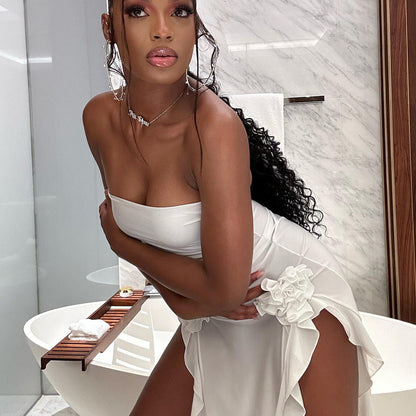 Women Clothing Sexy Dress Strapless Dress Backless Slit White Dress Sexy by Ragazza