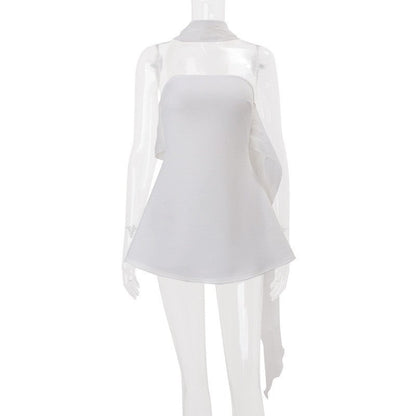 Women Clothing Autumn French Sexy Wind Ribbon Tube Top Solid Color Dress for Women by Ragazza