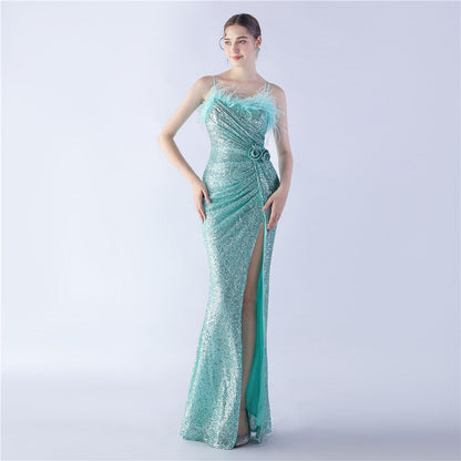 Ostrich Hair Craft Floral Wedding Annual Meeting High End Evening Dress by Ragazza