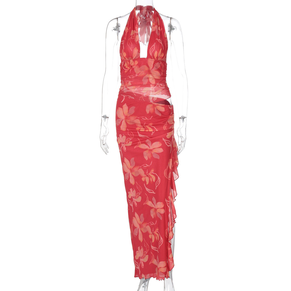 Arrival Women Clothing Sexy Deep V Plunge Wrapped Chest Stitching Cropped Outfit Long Wooden Ear Halter Dress Women by Ragazza