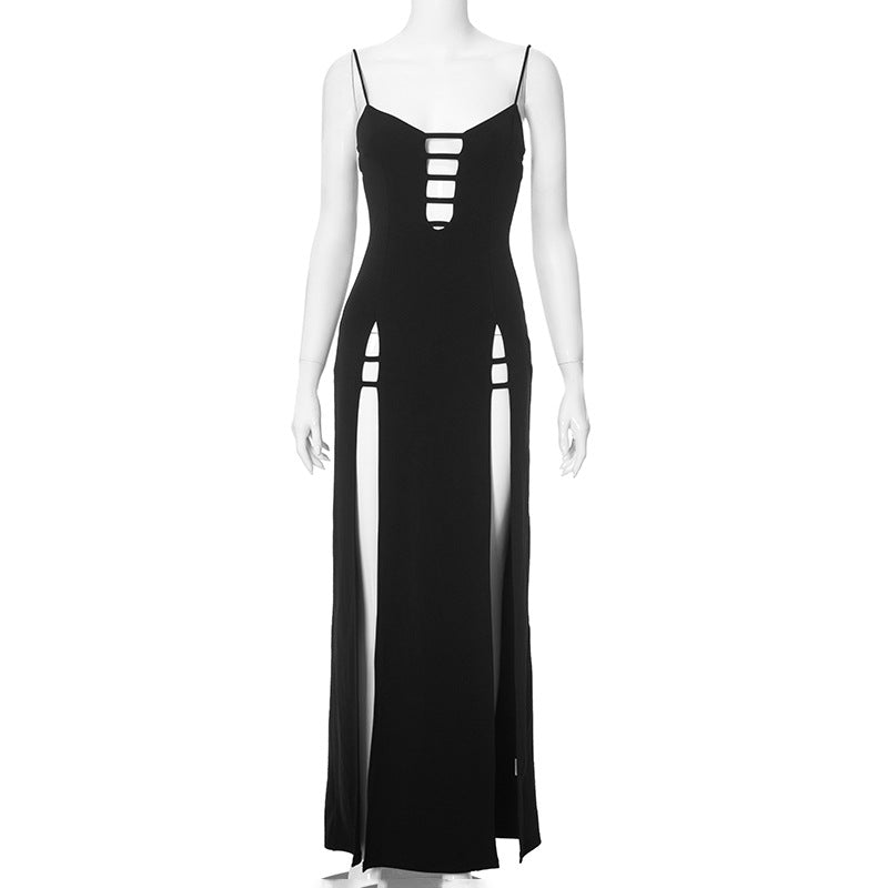 Women Clothing Summer Sexy Hollow Out Cutout Out Camisole Slim Fit High Waist Slit Maxi Dress by Ragazza