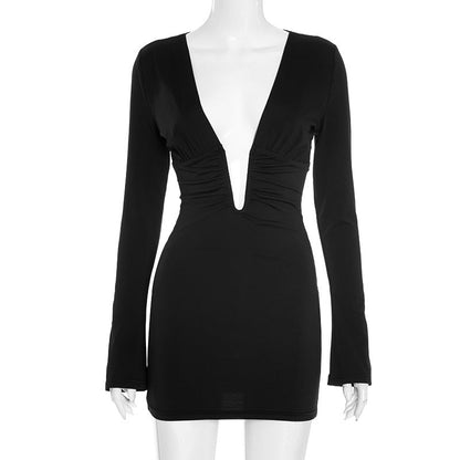 Women Clothing Summer Sexy Long Sleeve Deep V Plunge neck Hip Dress by Ragazza
