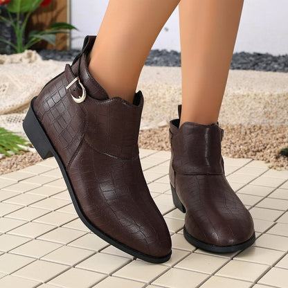 Low Heel Buckle Short Martin Boots Women Thick Heel Pointed Women Thin Leather Boots  DestGlow