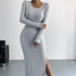 Autumn Winter Long Sleeve Crew Neck Split Knitted Maxi Dress Women by Ragazza
