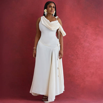 Women Clothing Summer Dignified Sense of Design off the Shoulder Mid Length Slim Strap Dress by Ragazza