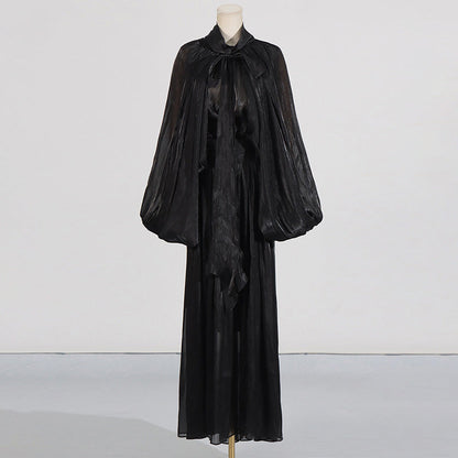 Niche High Grade Maxi Dress Autumn Winter Design Batwing Sleeve Lace up Dress Women by Ragazza