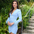 Light Blue Deep V Plunge Feather Sleeve Business Blazers Dress Tight Waist Slim Sexy Sheath Dress by Ragazza