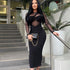 Women Clothing round Neck Mesh Stitching Long Sleeves Mid Length Tight Dress by Ragazza