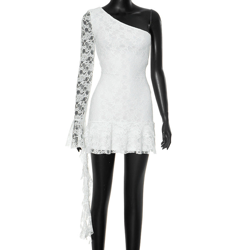 Women Autumn Shoulder Sleeve Ruffles Streamer Long Sleeve Short Dress by Ragazza