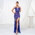 High Class Elegant Sleeveless Halter Sling Cocktail Sheath Sequined Split Evening Dress Dress by Ragazza