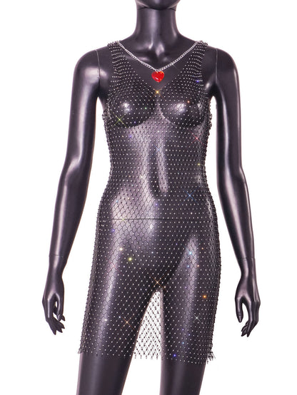 Fishnet Diamond Sexy Cutout Handmade Sewing Women Dress by Ragazza