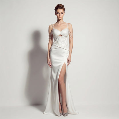 Sling Satin High Slit Boning Corset Strap Fishtail Long Annual Party Evening Dress by Ragazza