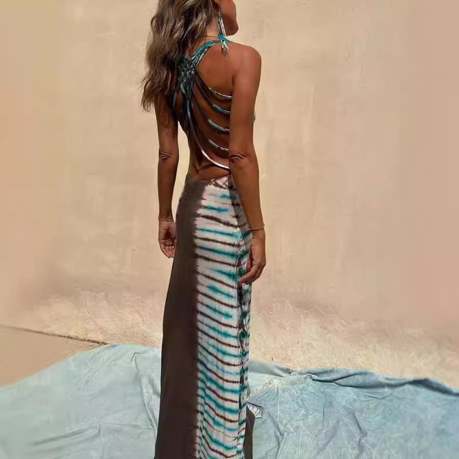 Dress Positioning Printing Backless Lace Up Sexy Dress by Ragazza