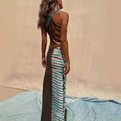 Dress Positioning Printing Backless Lace Up Sexy Dress by Ragazza